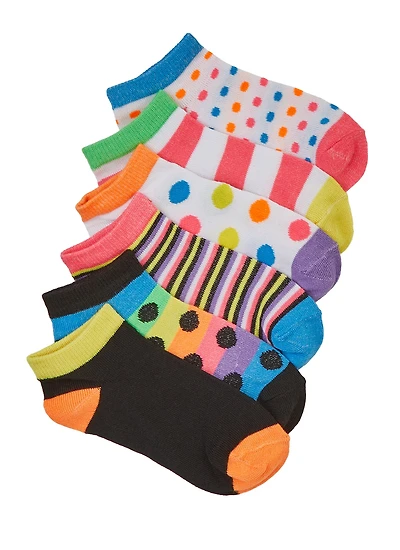 Girls Graphic Print Contrast Socks 6 Pack, Multi