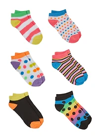 Girls Graphic Print Contrast Socks 6 Pack, Multi