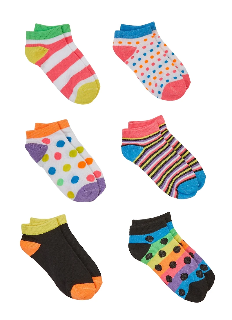 Girls Graphic Print Contrast Socks 6 Pack