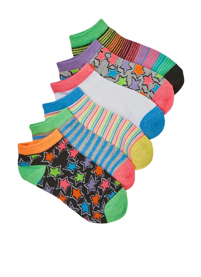 Girls Graphic Print Contrast Socks 6 Pack