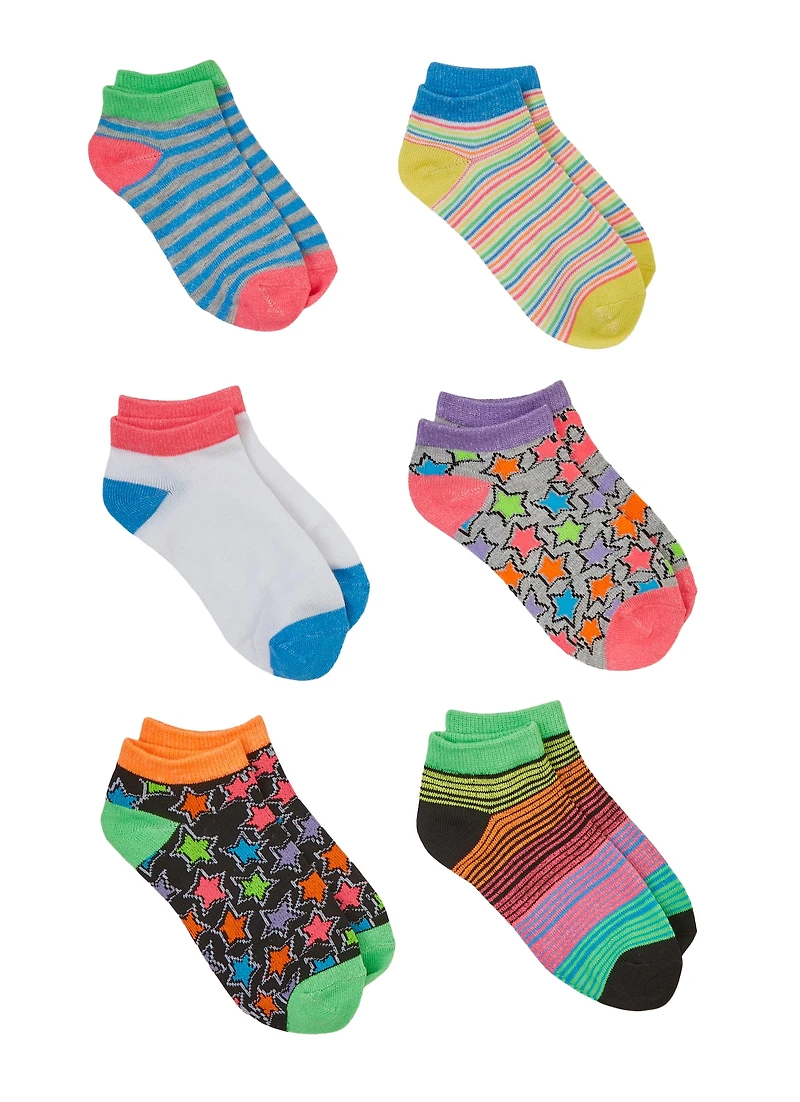Girls Graphic Print Contrast Socks 6 Pack, Multi