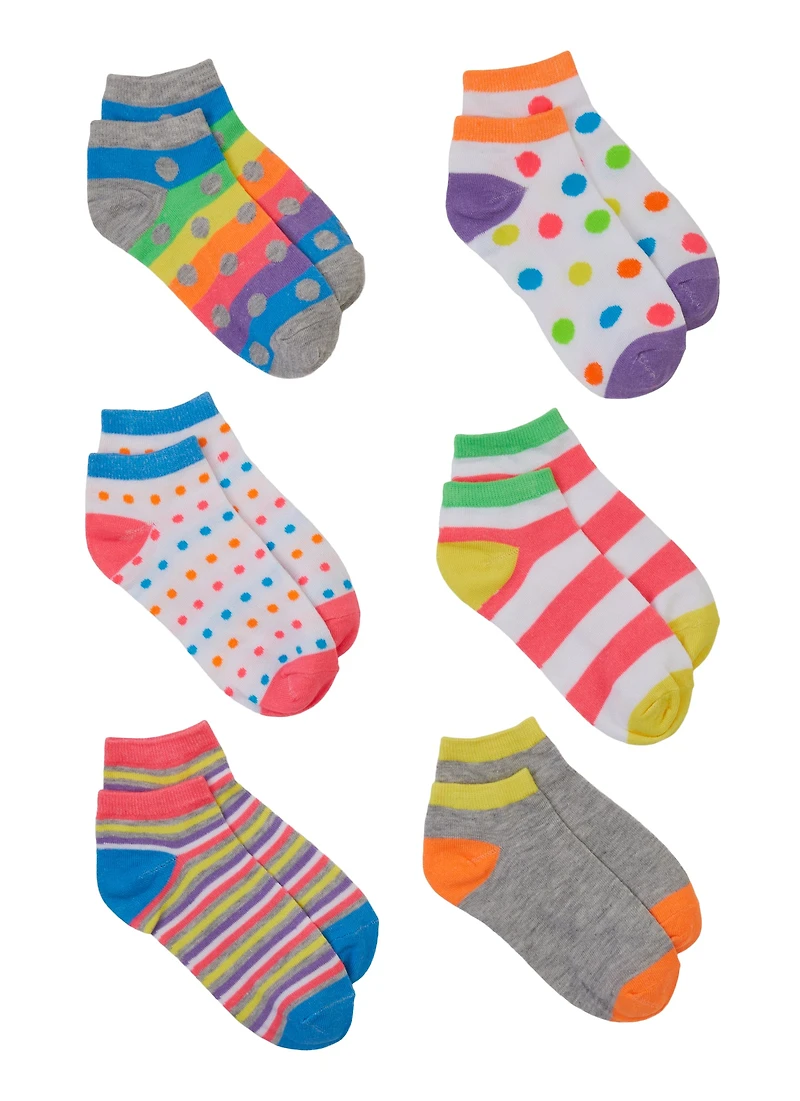 Little Girls 6 Pack Assorted Ankle Socks