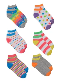 Little Girls 6 Pack Assorted Ankle Socks