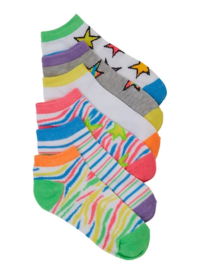 Little Girls 6 Pack Assorted Ankle Socks, Multi