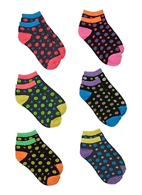 Little Girls 6 Pack Assorted Ankle Socks