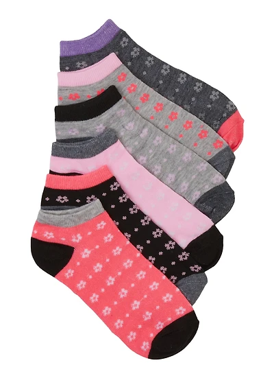 Girls 6 Pack Assorted Print Ankle Socks