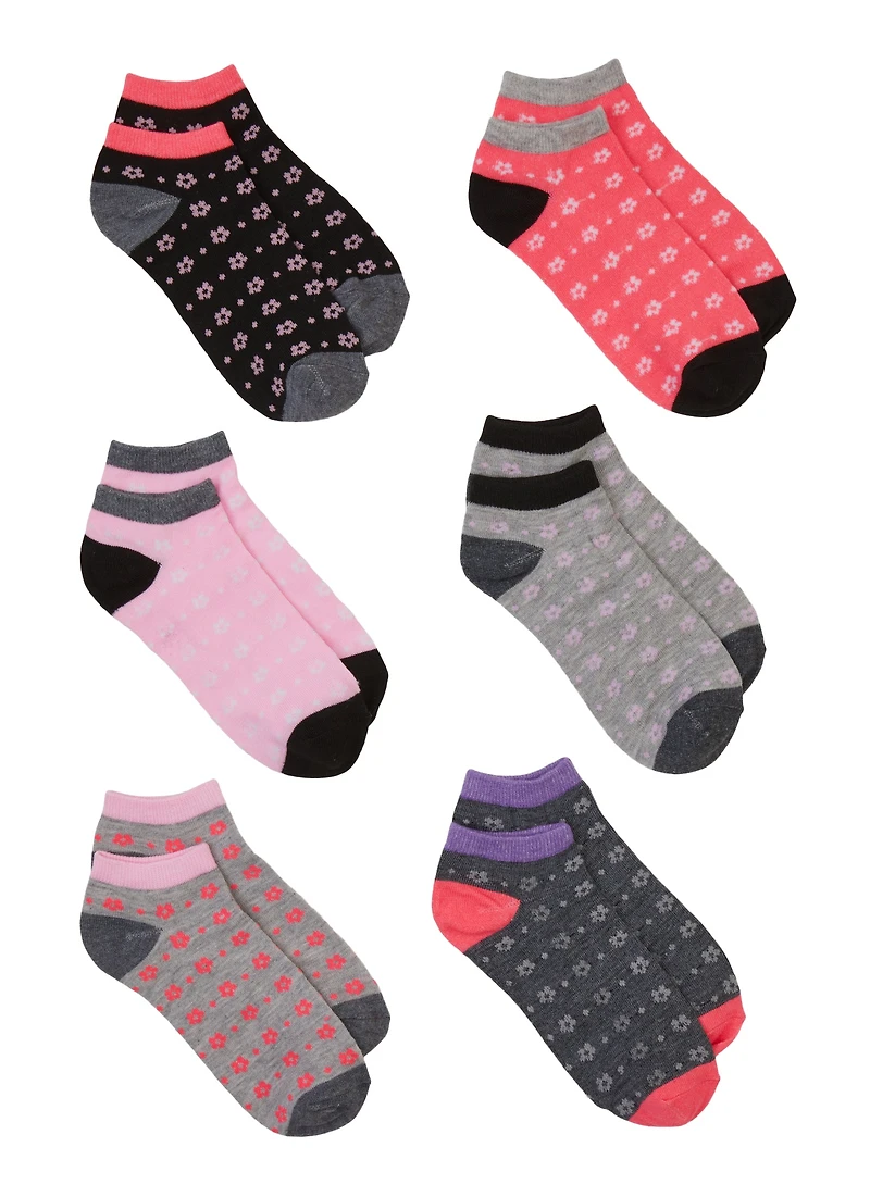 Girls 6 Pack Assorted Print Ankle Socks