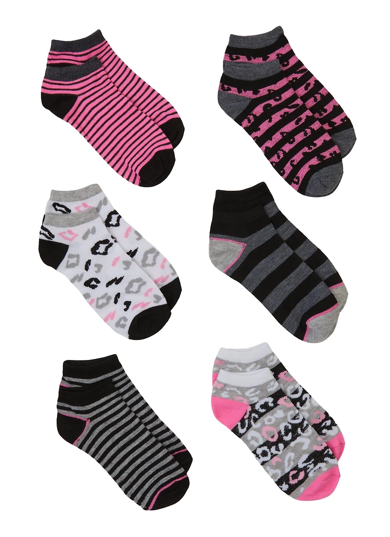 Girls 6 Pack Assorted Print Ankle Socks