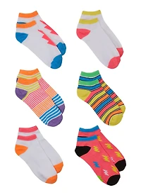 Girls 6 Pack Assorted Print Ankle Socks
