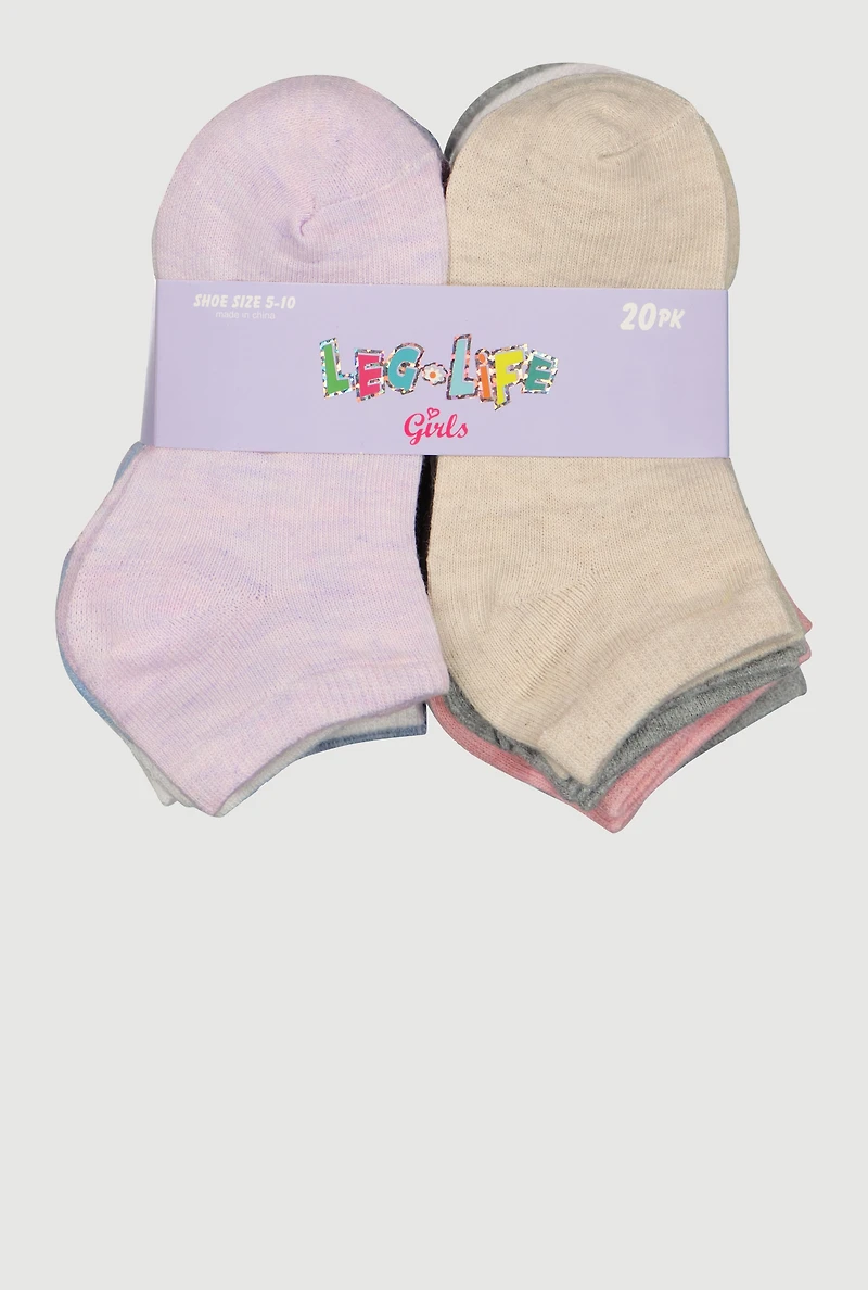 Toddler Girls Assorted Marled Ankle Socks 20 Pack