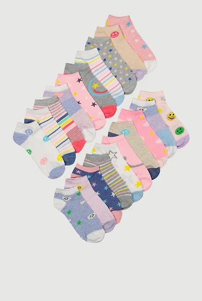Girls Marled Assorted Graphic Socks 20 Pack, Multi