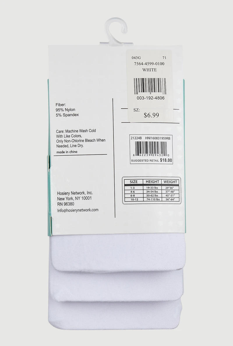 Toddler Girls Solid Footed Tights 3 Pack Size 1-3