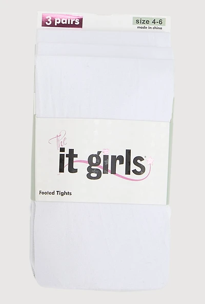 Little Girls Basic Footed Tights 3 Pack Size 4-6, White