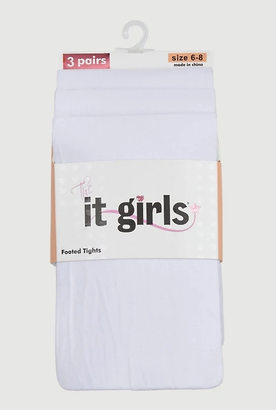 Girls Footed Tights 3 Pack Size 6-8