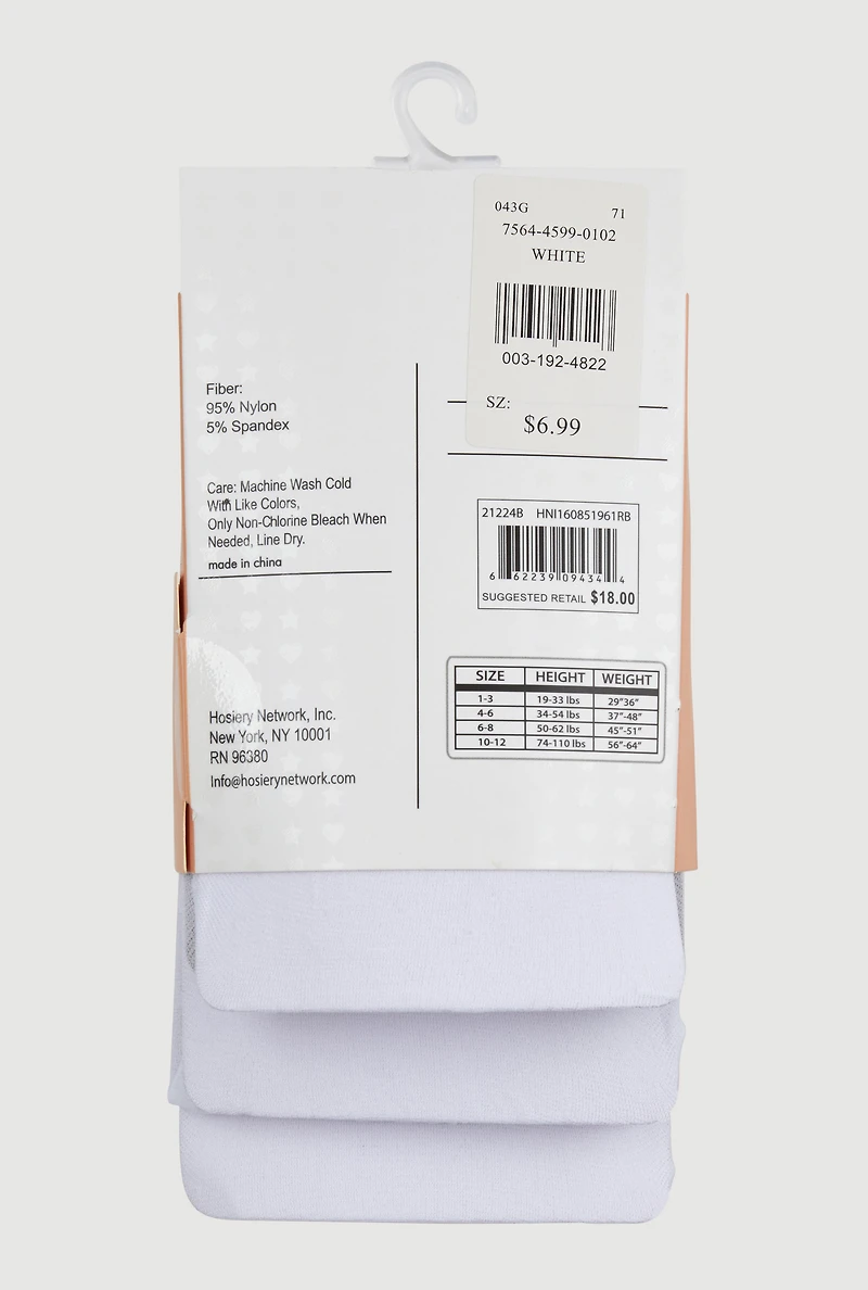 Girls Footed Tights 3 Pack Size 6-8