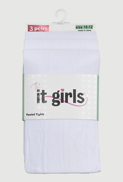 Girls Footed Tights 3 Pack Size 10-12, White
