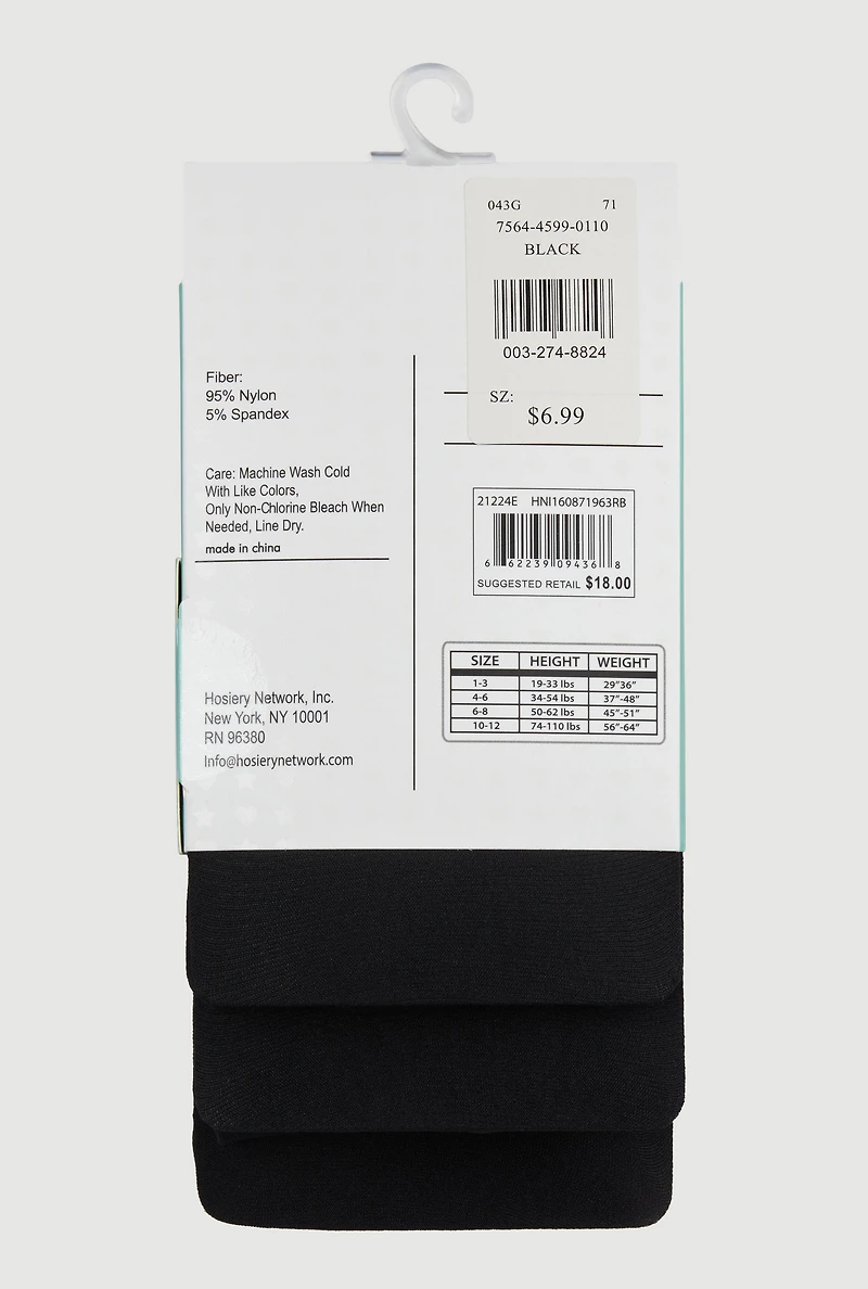 Toddler Girls Opaque Footed Tights 3 Pack Size 1-3