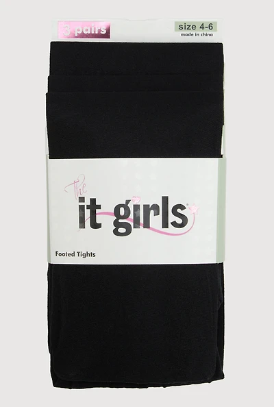 Little Girls Opaque Footed Tights 3 Pack Size 4-6, Black