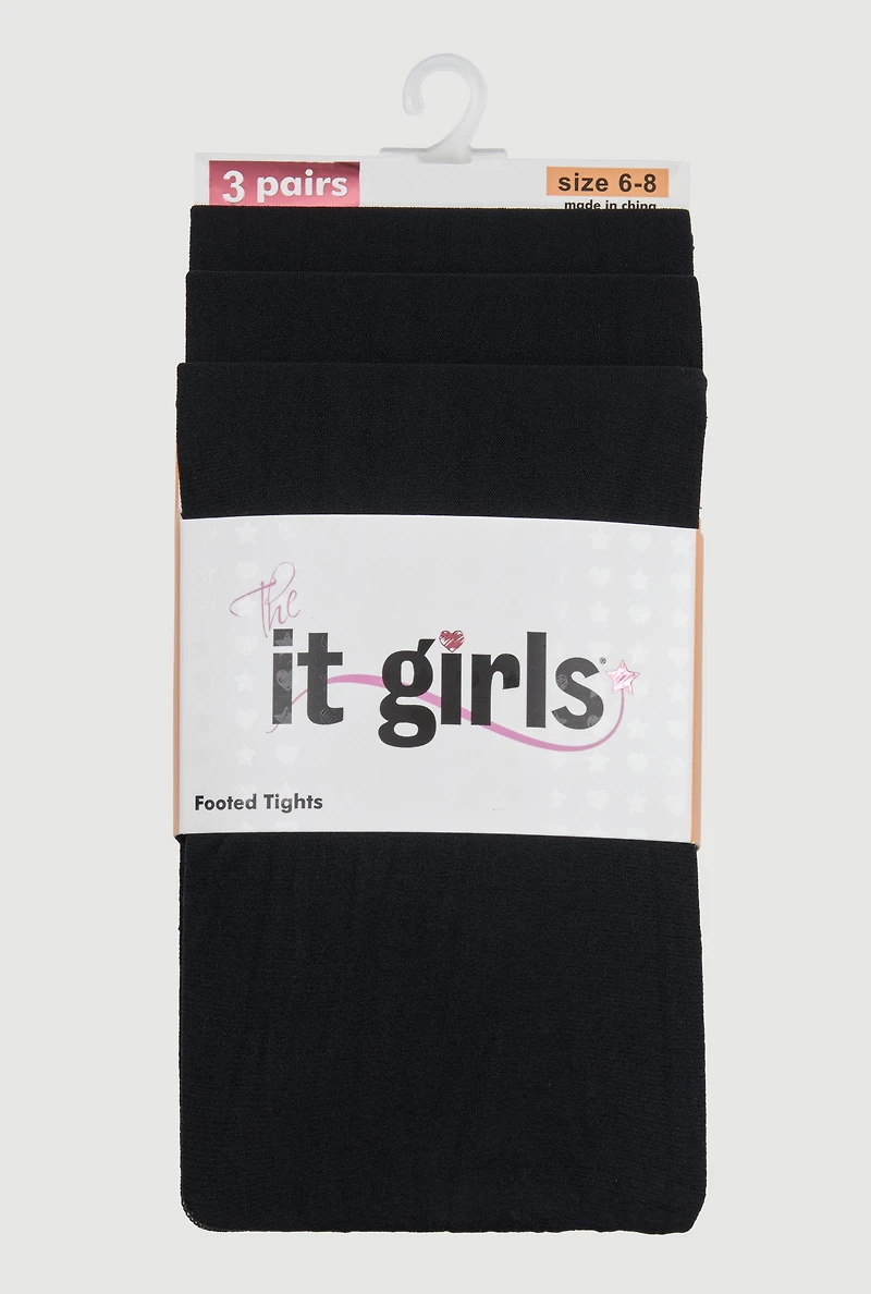 Girls Opaque Footed Tights 3 Pack Size 6-8, Black