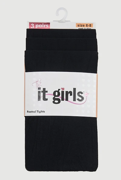 Girls Opaque Footed Tights 3 Pack Size 6-8, Black