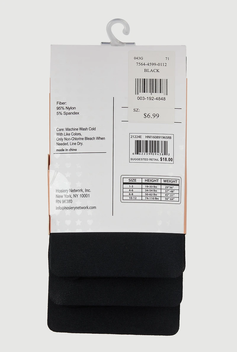 Girls Opaque Footed Tights 3 Pack Size 6-8, Black