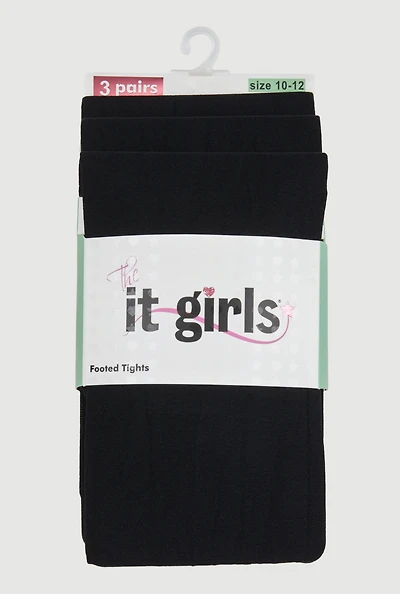 Girls Opaque Footed Tights 3 Pack Size 10-12, Black