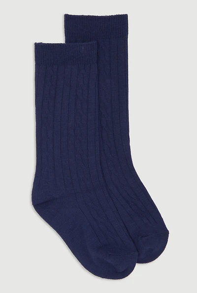 Girls Cable Knee High Socks 2 Pack