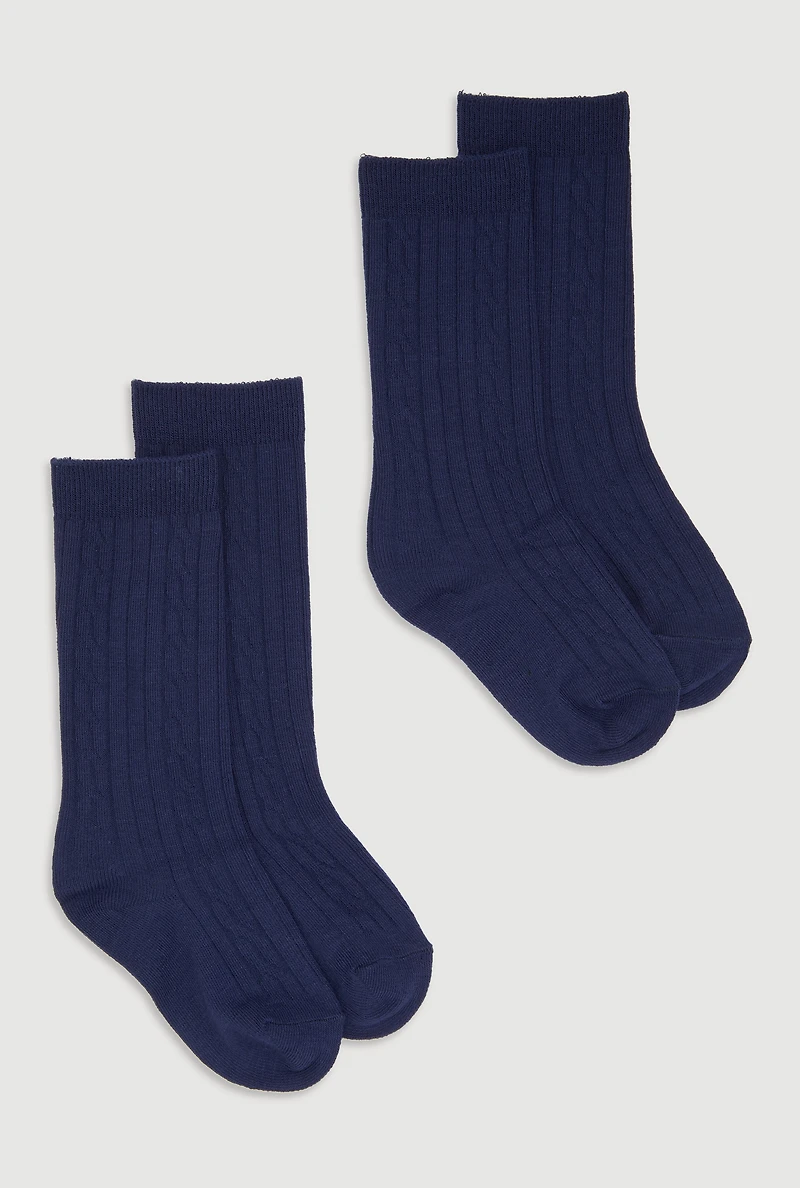 Girls Cable Knee High Socks 2 Pack