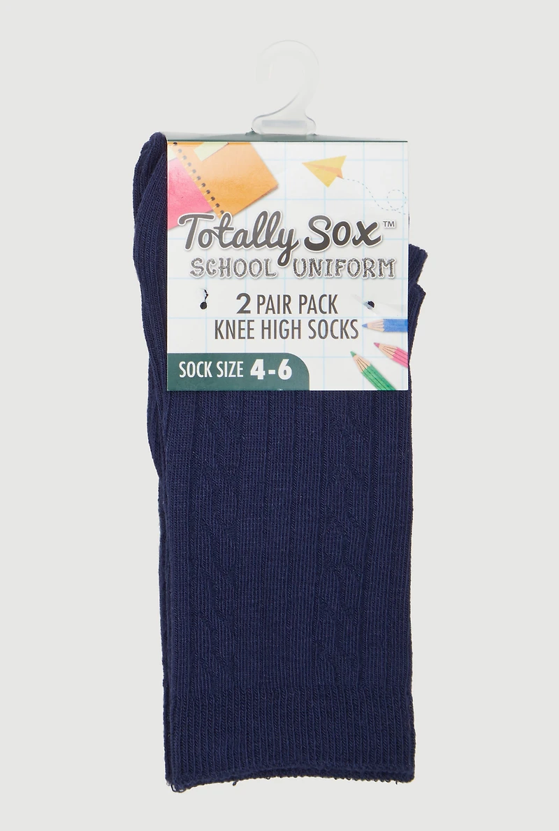 Girls Cable Knee High Socks 2 Pack
