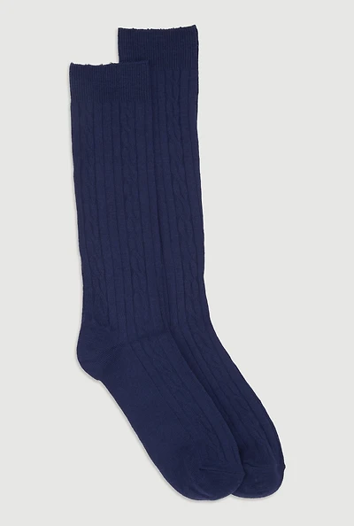 Girls Cable Knit Knee High Solid Socks 2 Pack, Blue
