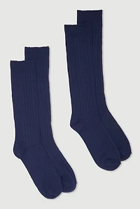 Girls Cable Knit Knee High Solid Socks 2 Pack, Blue