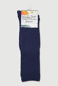Girls Cable Knit Knee High Solid Socks 2 Pack, Blue