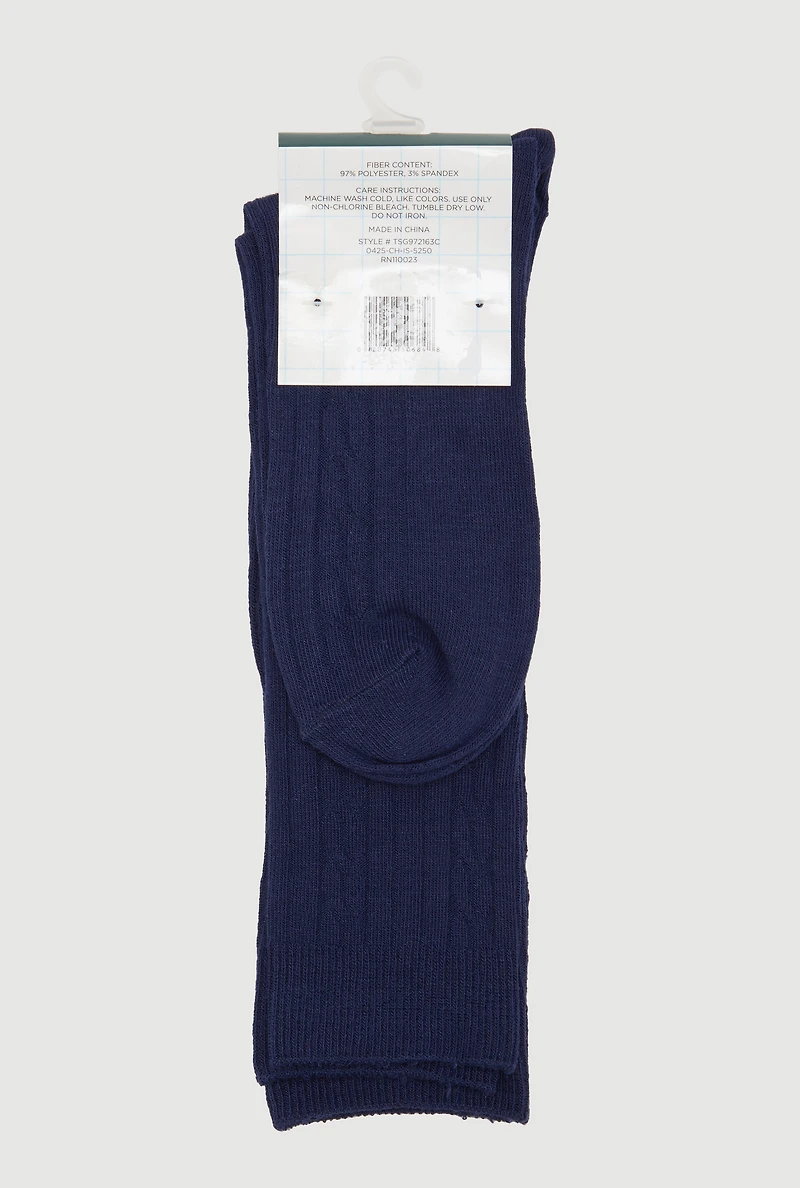 Girls Cable Knit Knee High Solid Socks 2 Pack, Blue