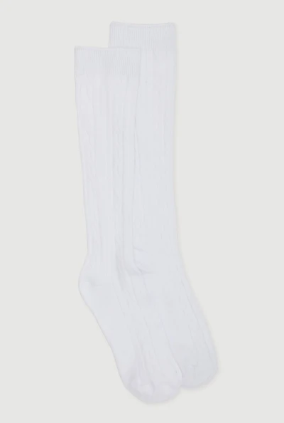 Girls Cable Knit Knee High Socks 2 Pack, White