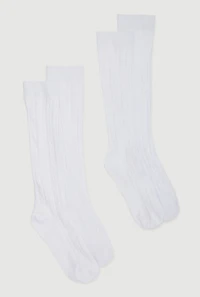 Girls Cable Knit Knee High Socks 2 Pack, White