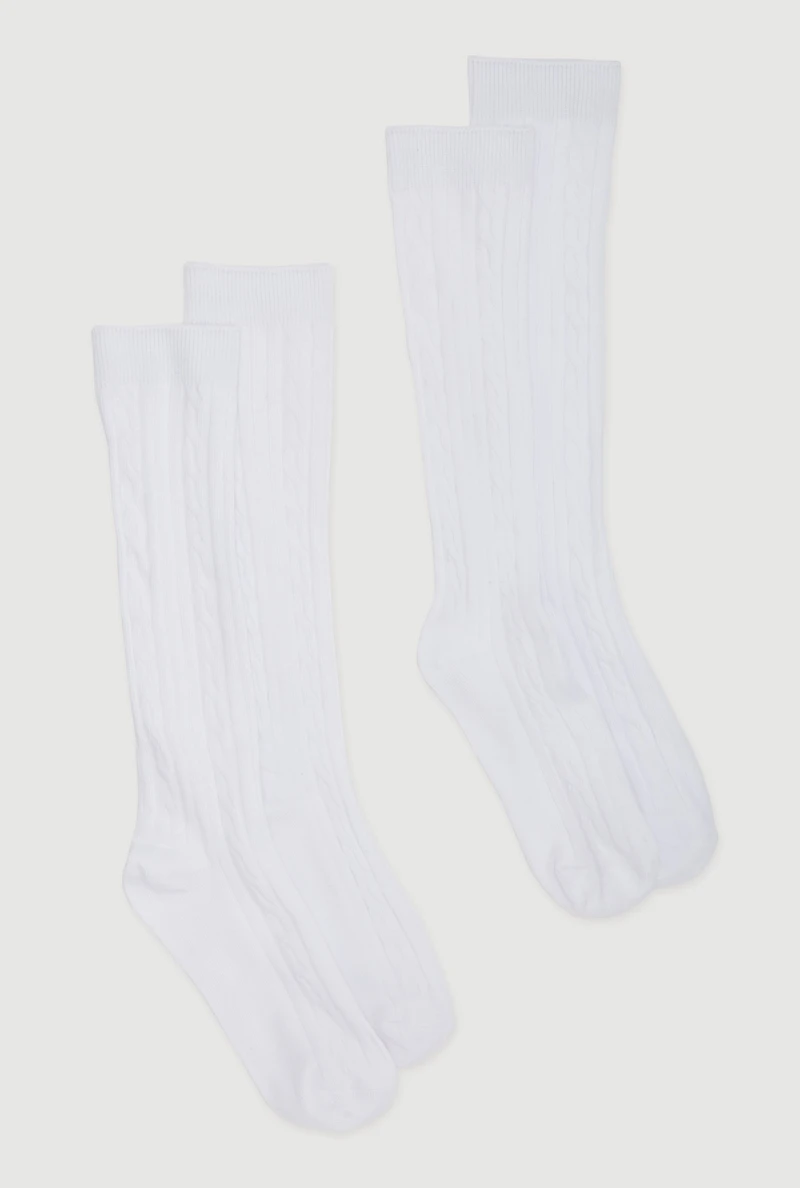 Girls Cable Knit Knee High Socks 2 Pack