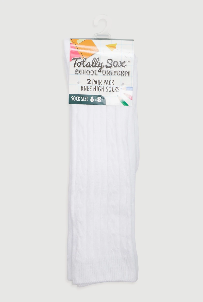 Girls Cable Knit Knee High Socks 2 Pack