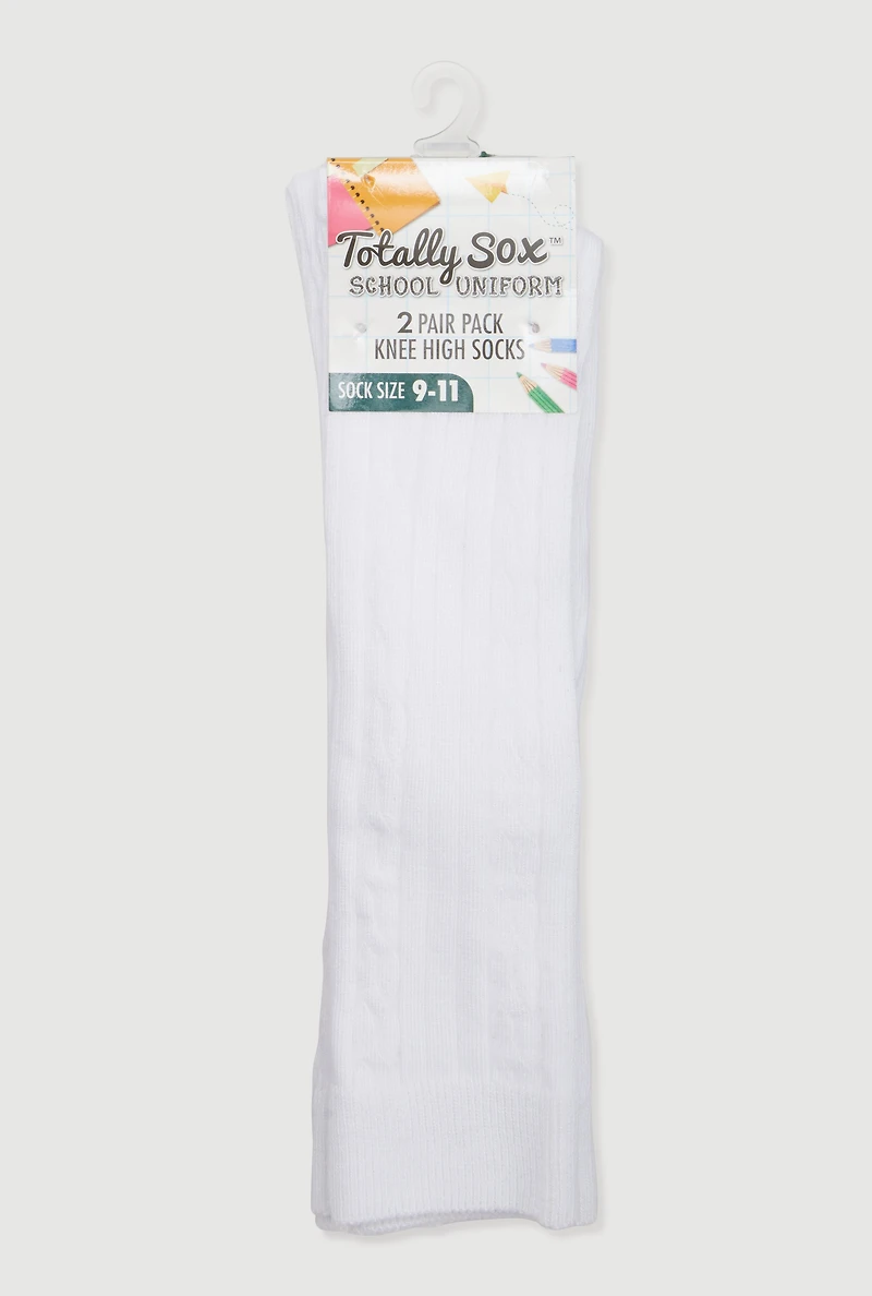 Girls Solid Cable Knit Knee High Socks 2 Pack
