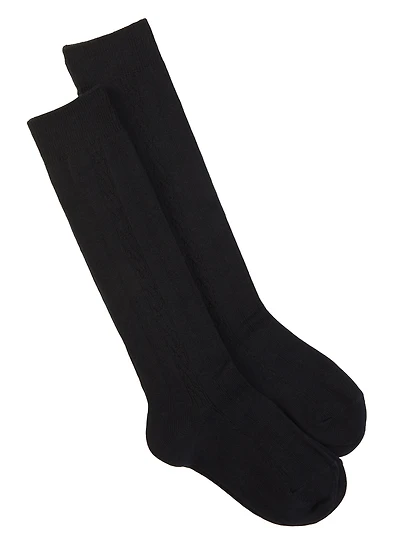 Girls 6-3 Knee High Cable Knit Socks 2 Pack, Black