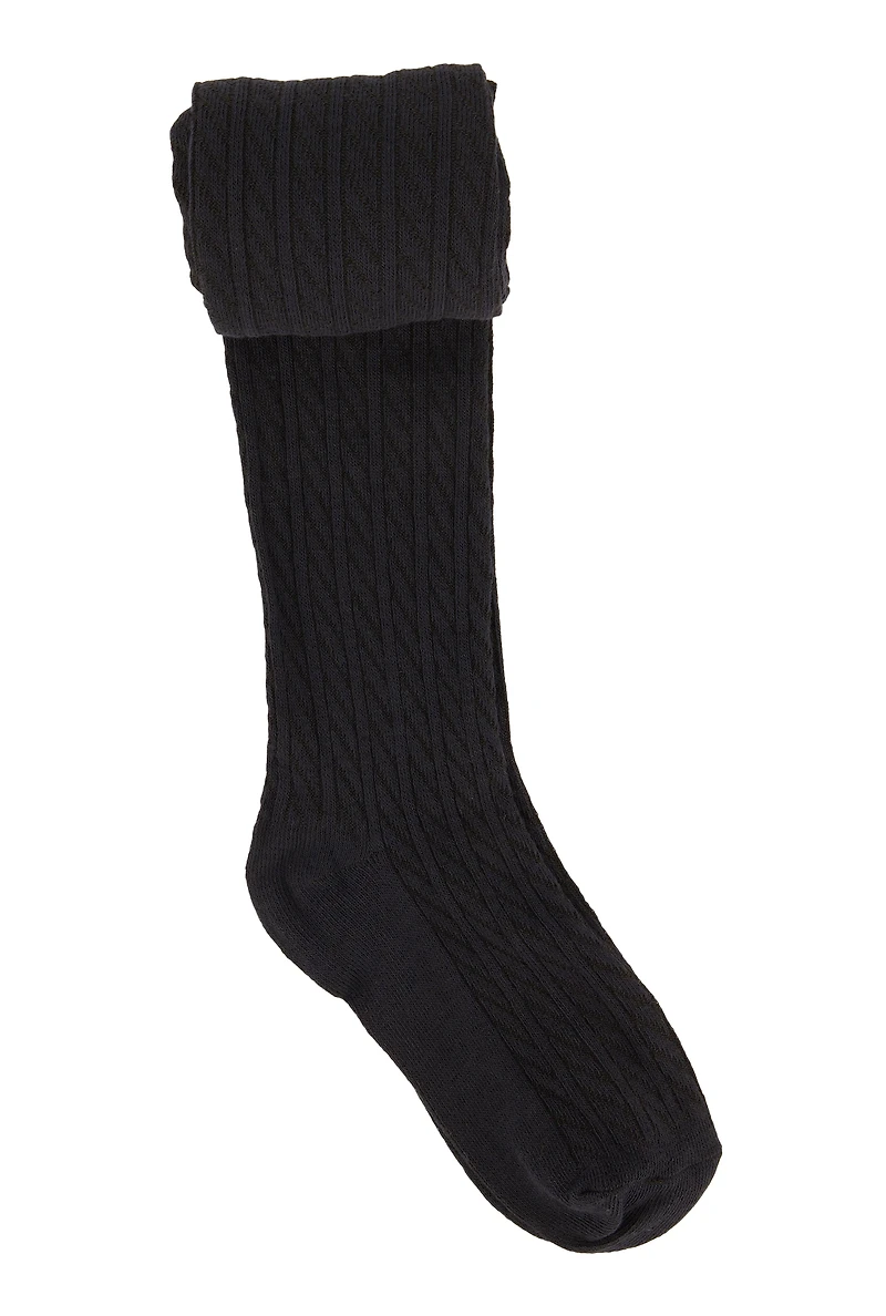 Girls Solid Basic Cable Knit Tights, Blue