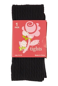 Girls Solid Basic Cable Knit Tights, Blue