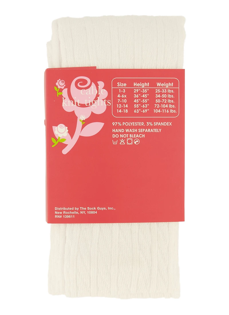 Girls Basic Cable Knit Tights, White