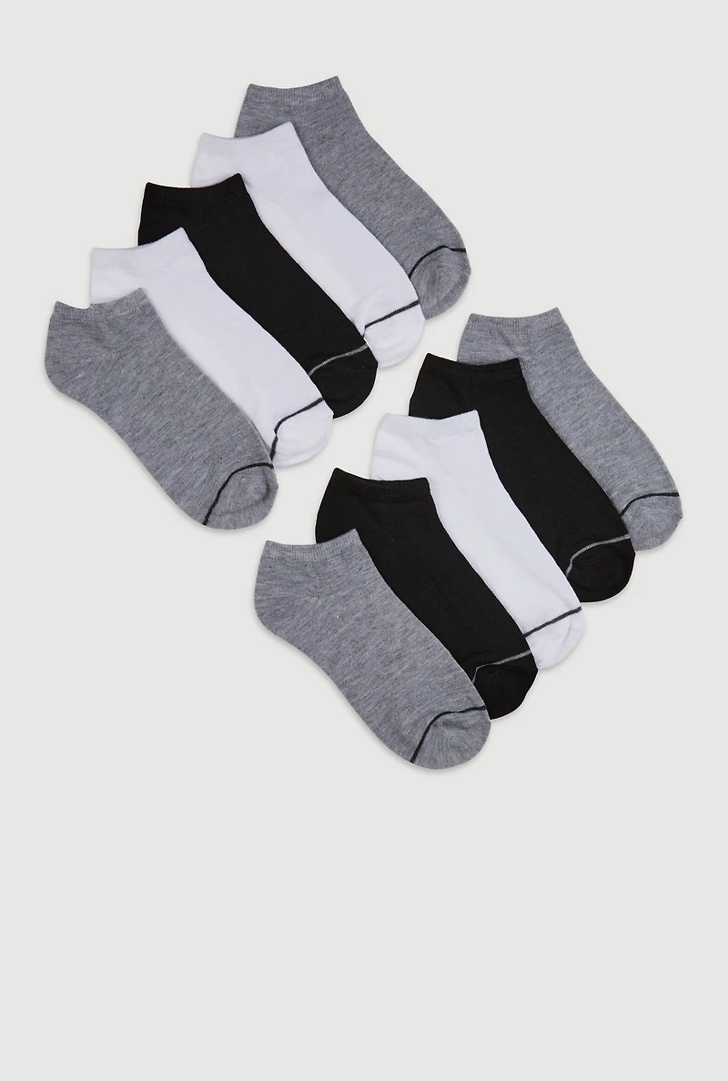Boys Contrast Trim Ankle Socks 10 Pack, Multi