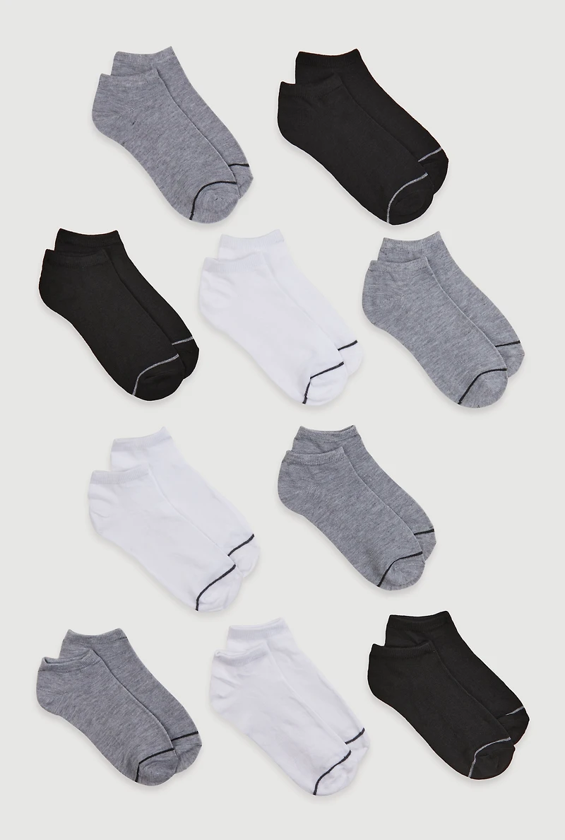 Boys Contrast Trim Ankle Socks 10 Pack, Multi