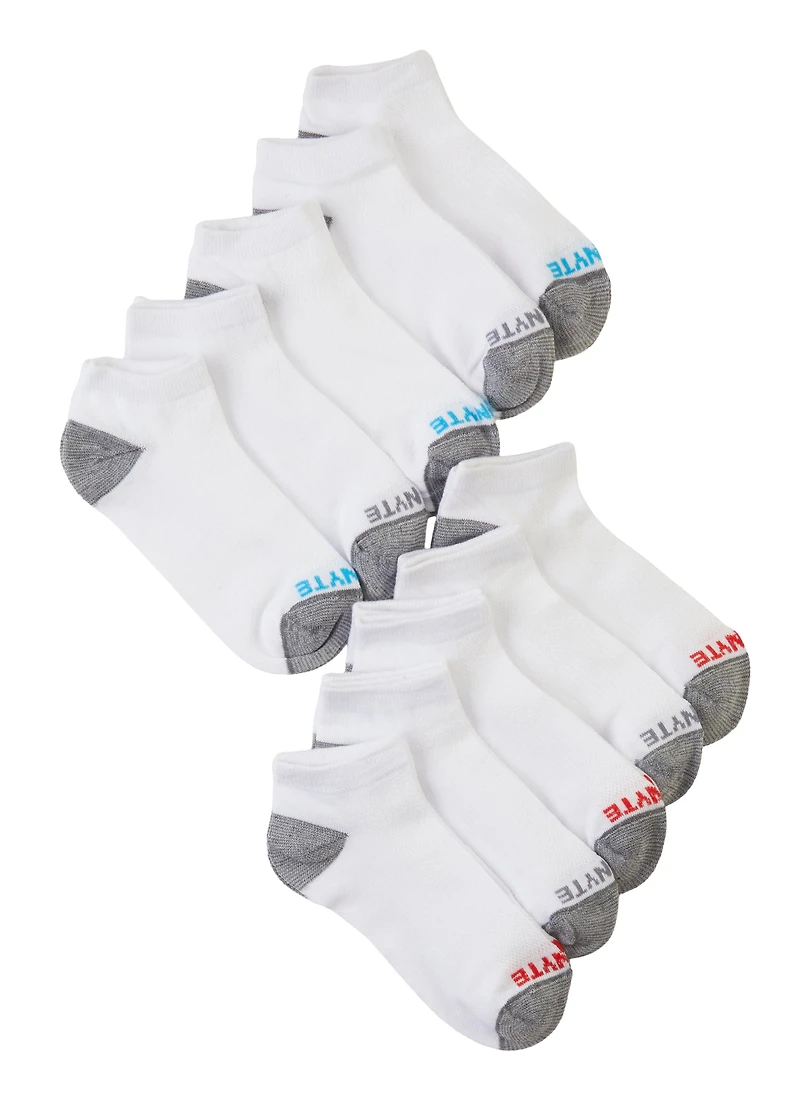 Boys 10 Pack Solid Low Cut Ankle Socks, White