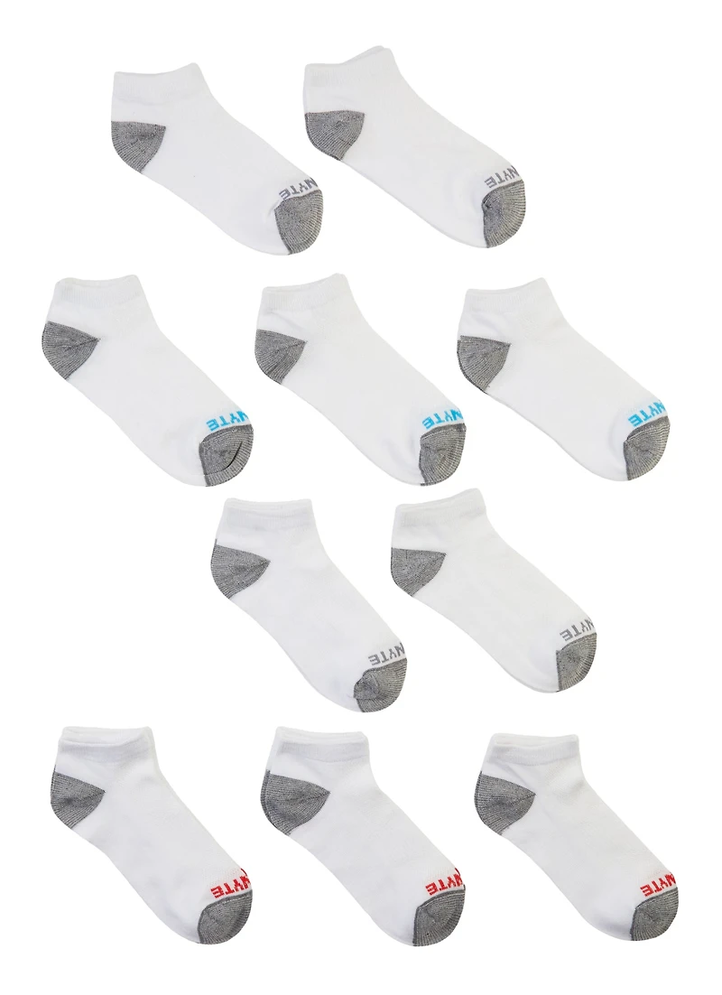 Boys 10 Pack Solid Low Cut Ankle Socks, White