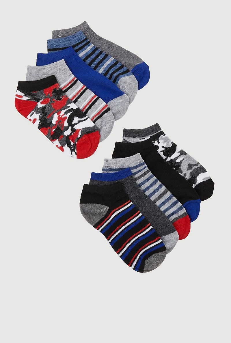 Toddler Boys Striped Low Cut Ankle Socks 10 Pack