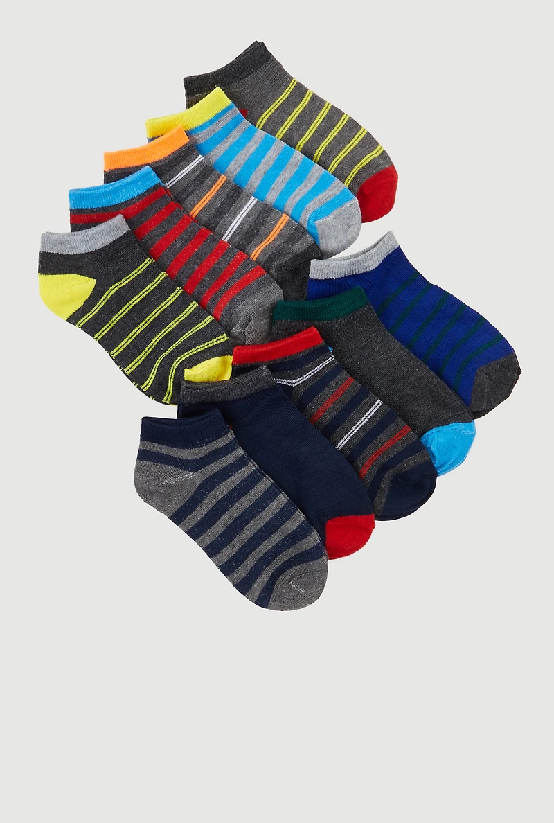 Toddler Boys Striped Low Cut Ankle Socks 10 Pack