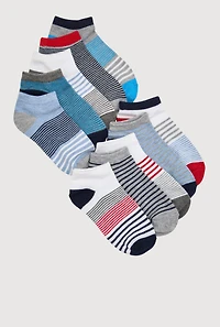Boys Low Cut Striped Ankle Socks 10 Pack Size 5-10, Multi