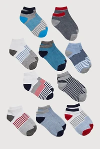 Boys Low Cut Striped Ankle Socks 10 Pack Size 5-10, Multi